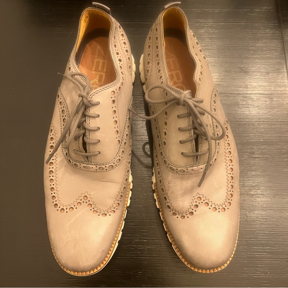 Cole Hann Zerogrand Wingtip Oxford Gray Size 10.5 Men's Leather Lace Up Shoes